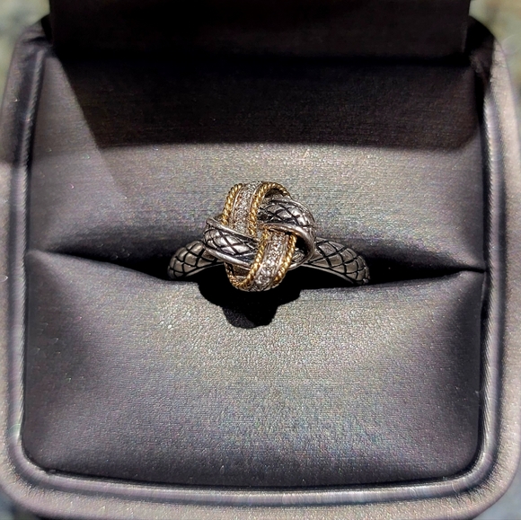 Andrea Candela 18k Gold & Sterling Silver Love Knot Cable Diamond Ring - Picture 1 of 2